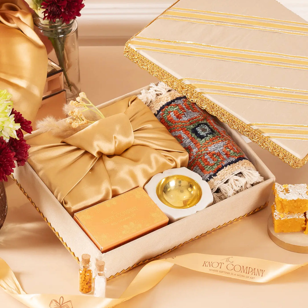 Regal Diwali Retreats Gift Hamper | Includes 1 Diya, 1 Tilak Set, 2 Coasters, 1 Kaju Katli, 1 Gift Box