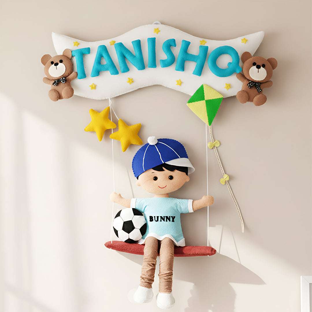Hand-stitched Felt Kids Swing Name Plate for Boys