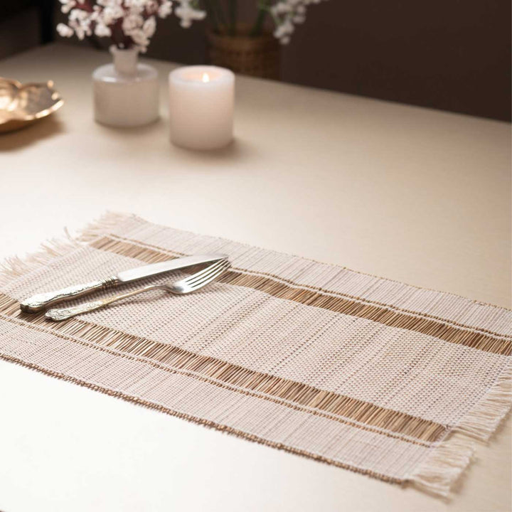 Hand Woven Double Striped Madhurkati Table Mat | 15 x 11 inch