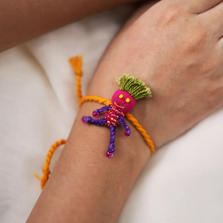2 pc Rakhi + Brass Thali Set | Premium Tonu Monu Beaded Rakhi Set with Roli Chawal