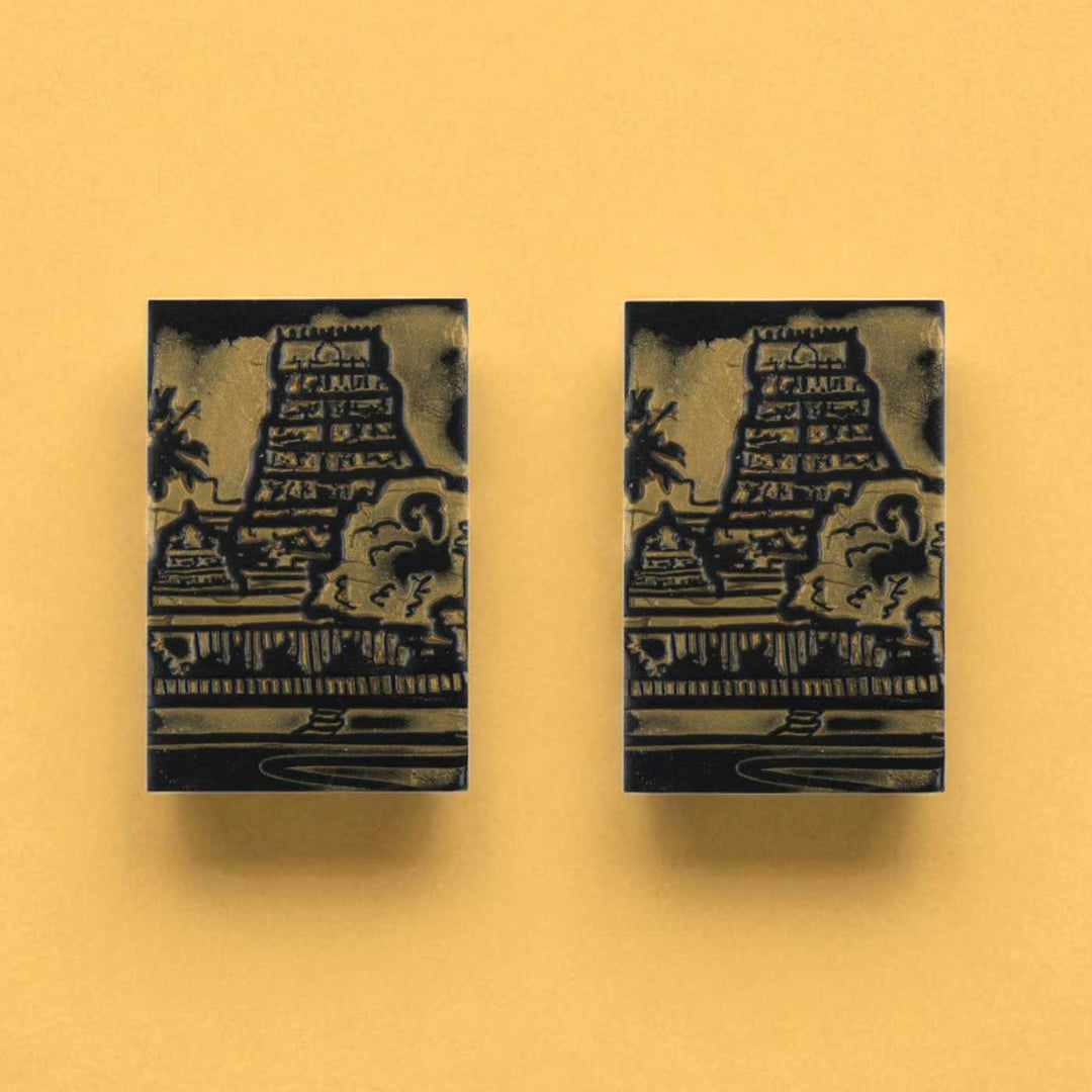 Handmade Polymer Clay Mylapore Kapaleeshwarar Temple Design Earrings