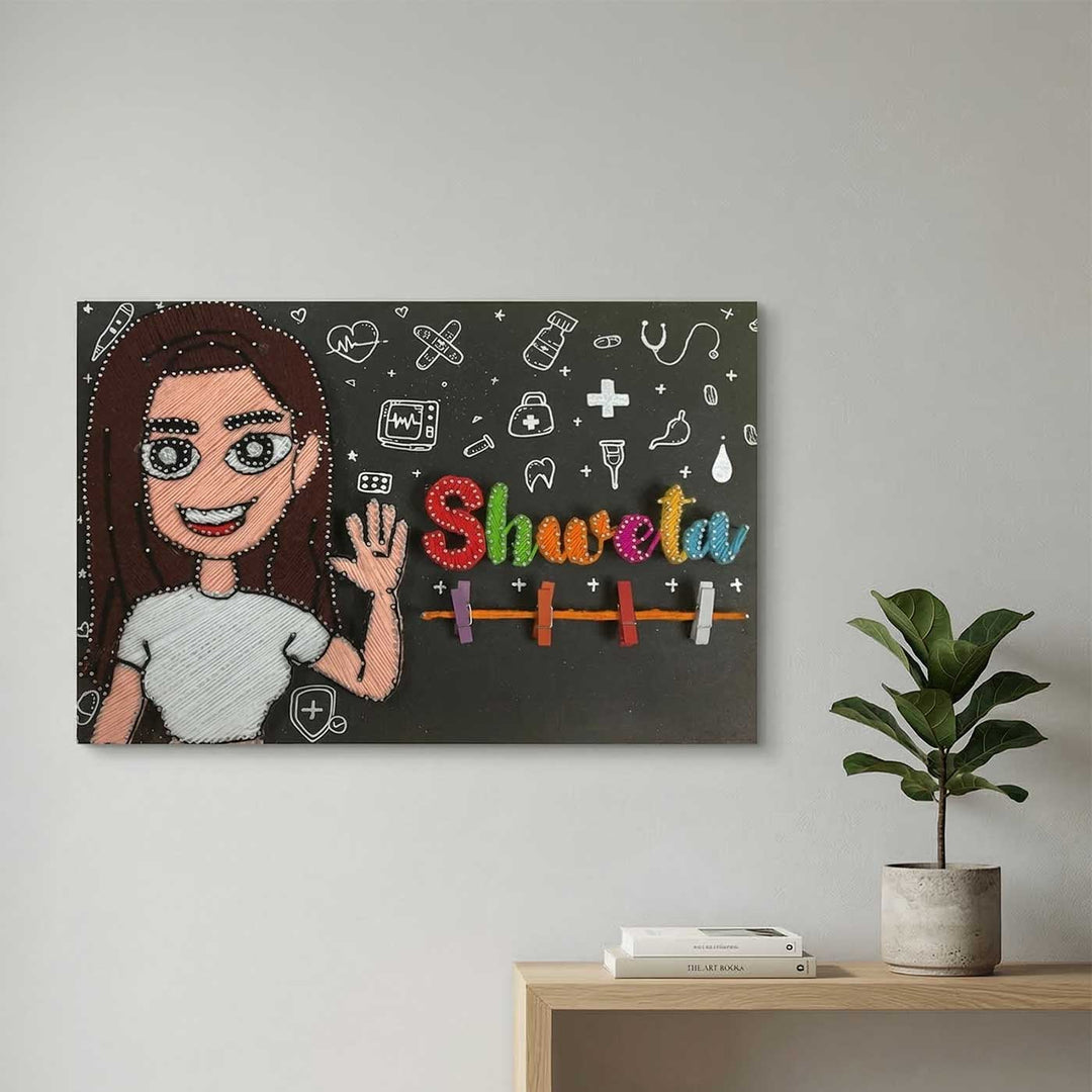 Photo Personalized String Art Cute Girl Theme Wooden Name Plate