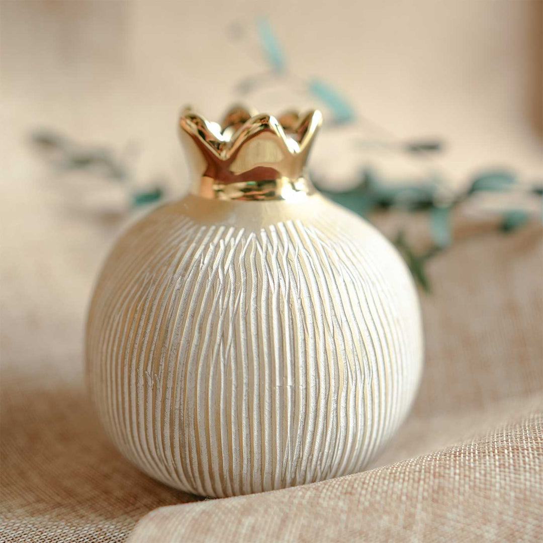 Handmade Pomogranate Jewel Beige Porcelain Vase