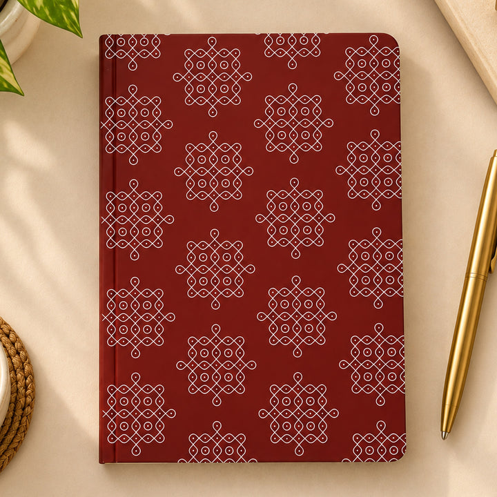 Maroon Kolam Pattern A5 Journal With Kanchipuram Weaves Heritage Cover For Festive Gifting