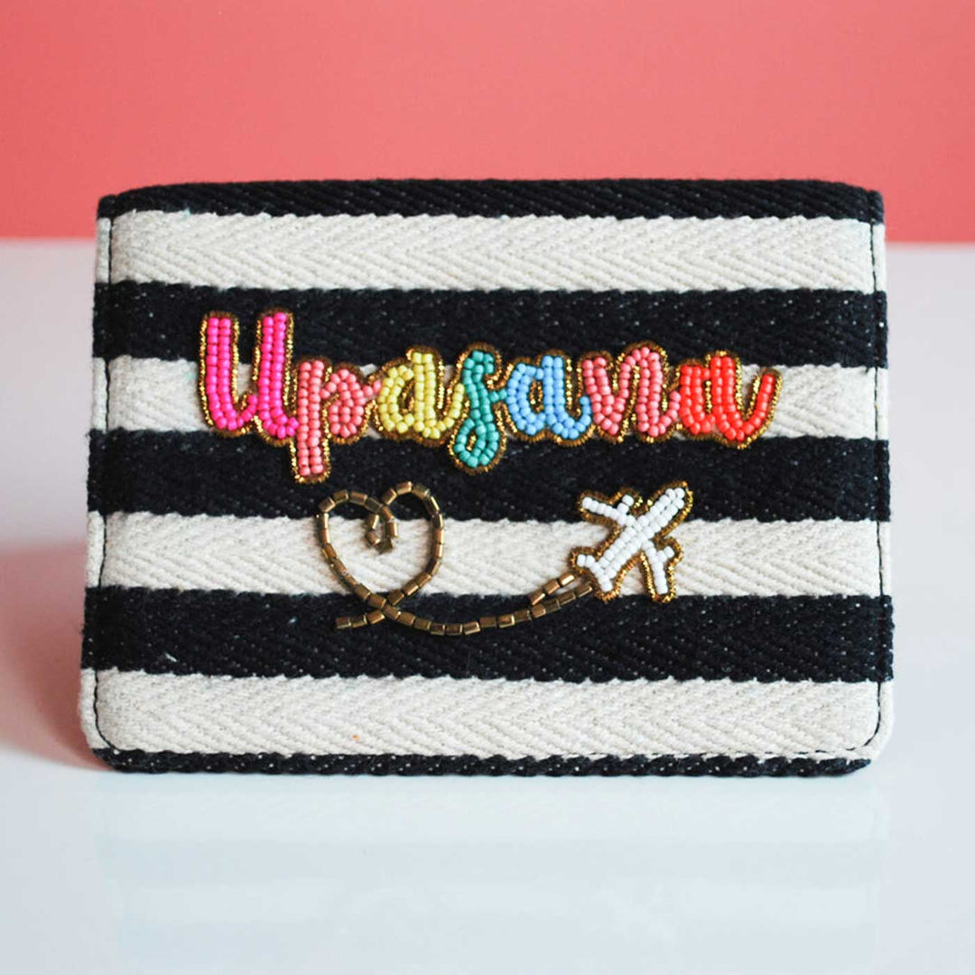 Personalized Handmade Embroidered Black And White Stripes Jacquard Pouch