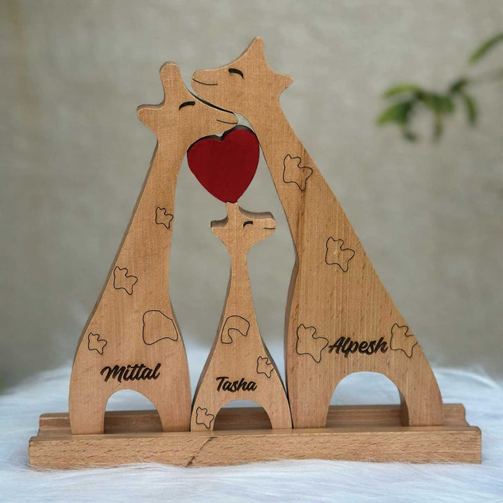 Personalized Giraffee Family Of 3 Wooden Figurine