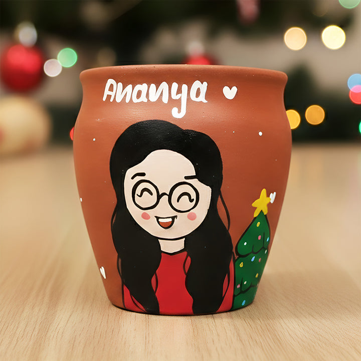 Photo Personalized Hand-Painted Christmas Theme Terracotta Mug