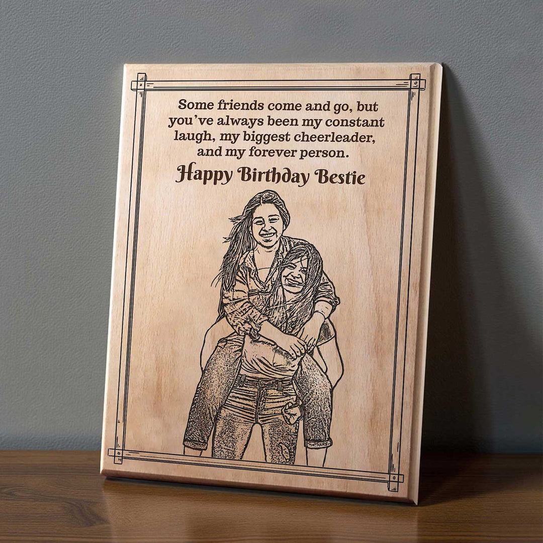 Photo Personalized Handmade Engraved Bestie Birthday Theme Wooden Decorative Plaque