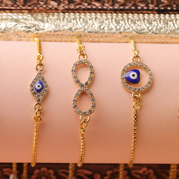 Handmade Evil Eye & Infinity Bracelet Rakhi With Roli Chawal | Set Of 5