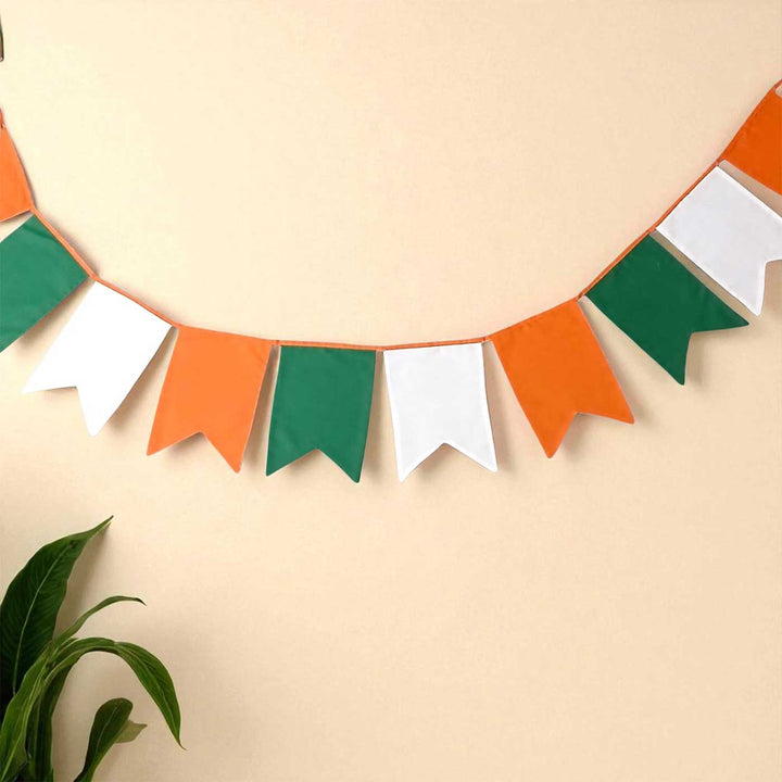 Handmade Tricolor Forked-End Inpendence/Republic Day Upcycled Fabric Bunting