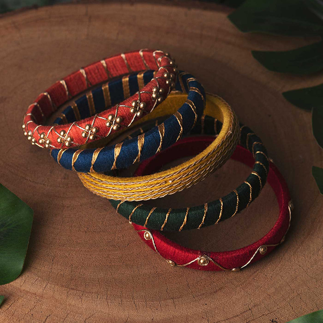 Multicolor Handcrafted Elegant Gotta Patti Bangles | Set of 5