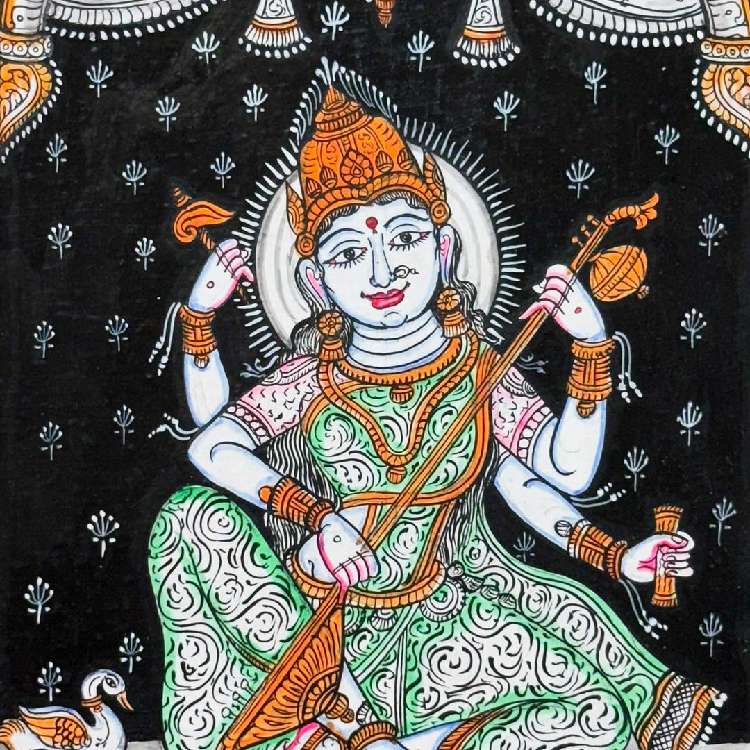 19 X 13 Inch | Handmade Canvas Saraswathi Painting
