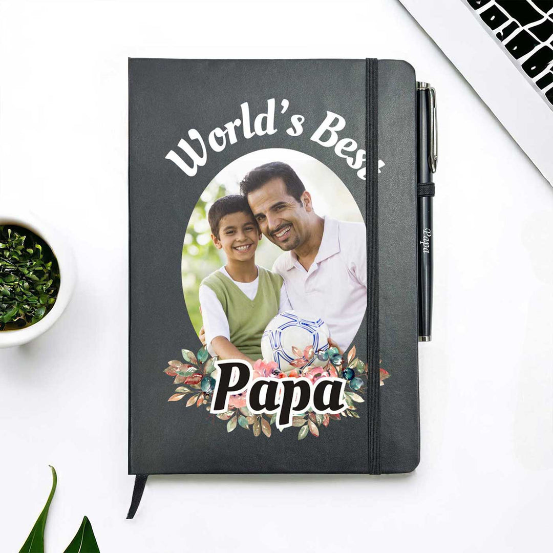Photo Personalized "World's Best Papa" Notebook With Pen For Fathers