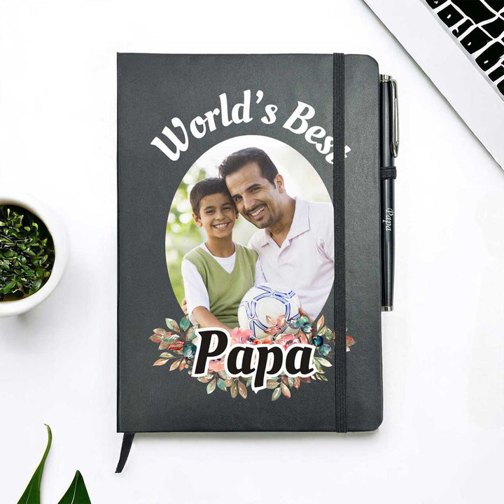 Photo Personalized "World's Best Papa" Notebook With Pen For Fathers