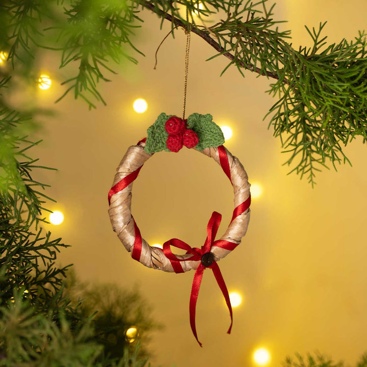 Handmade Banana Berry Bow Accent Wreath Hanging Christmas Ornaments