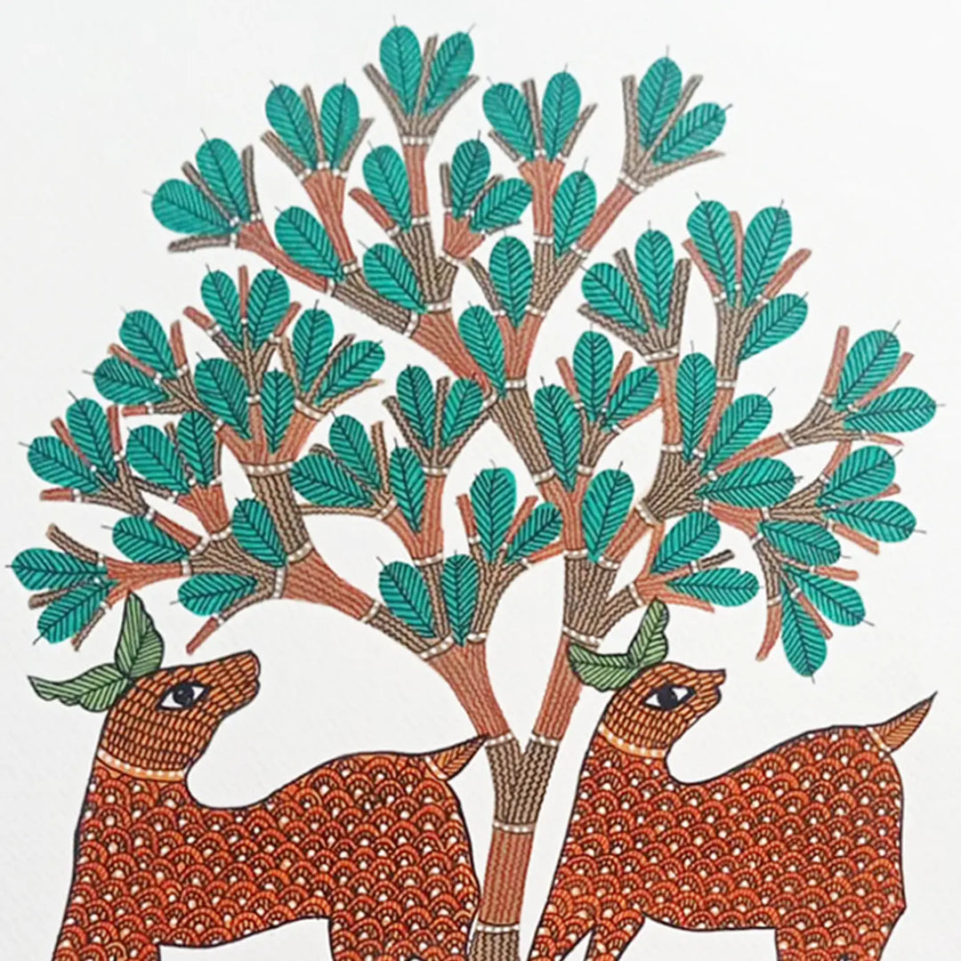 11 x 16 Inch | Nature & Wildlife | Original Hand Painted Tribal Gond Art Painting | Acrylic Paint On Paper