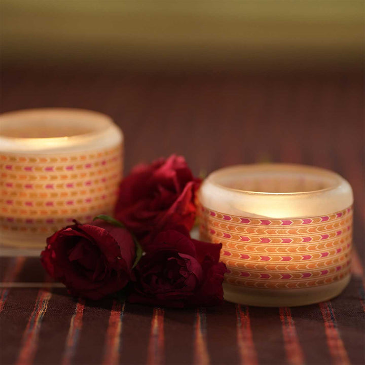 Handmade Gulab Glass Tealight Holder | Set Of 2