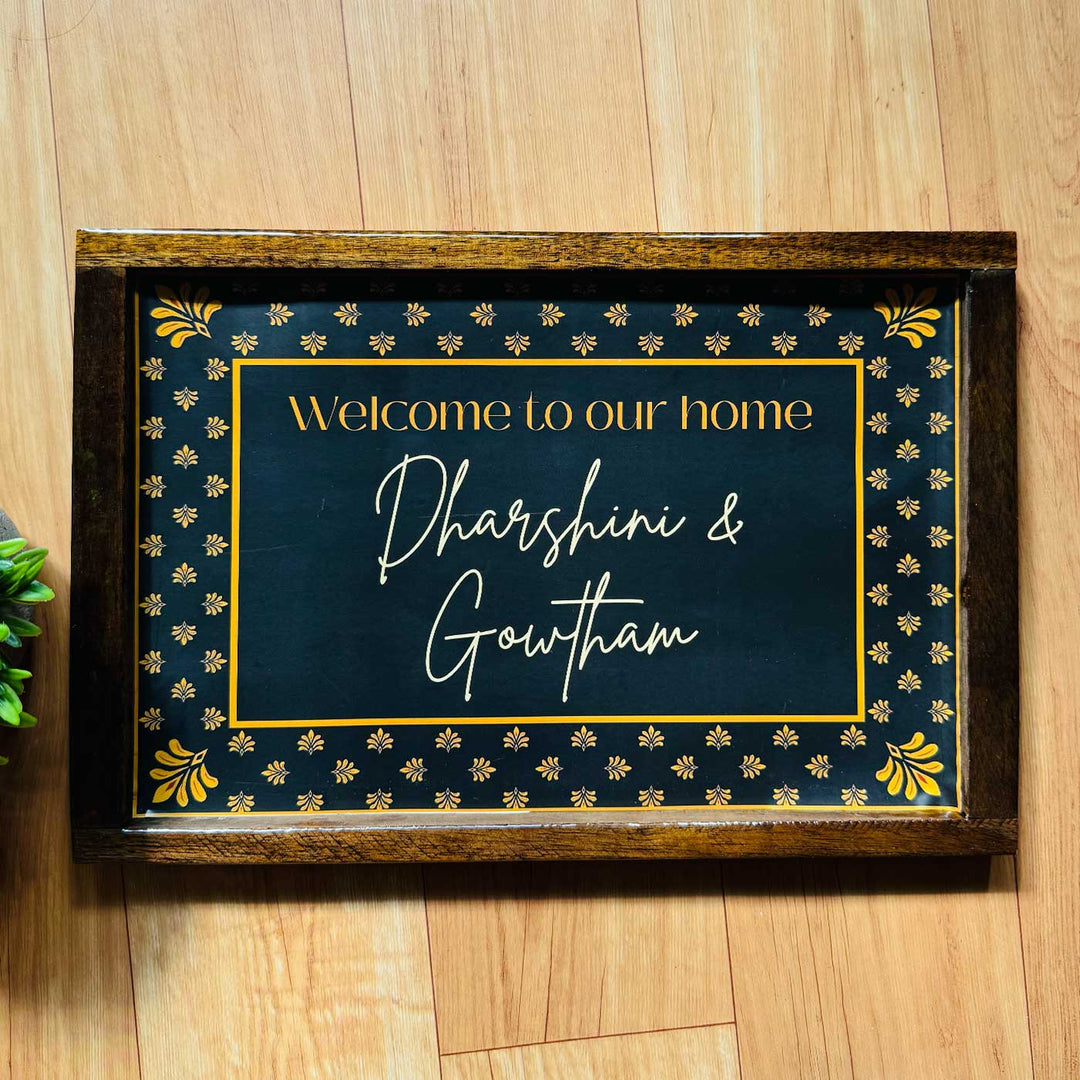 Dark Floral Personalized Resin Wooden Frame Name Plate