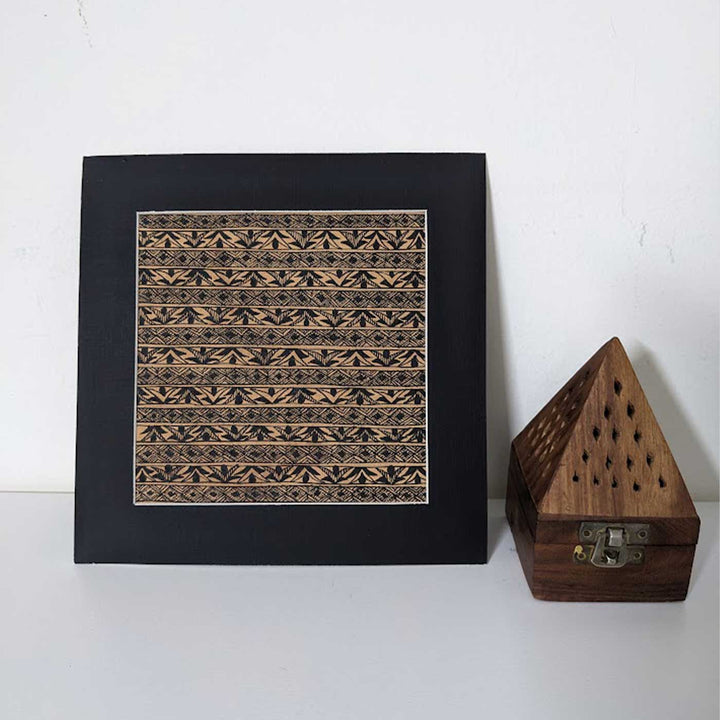 8 x 8 Inch | Black On Tea Treated Paper | Traditional Black & Brown Madhubani Style Drawing With Frame