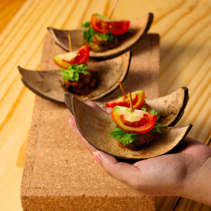Eco-Friendly Handmade Boat Shaped Coconut Shell Platter | Set Of 10