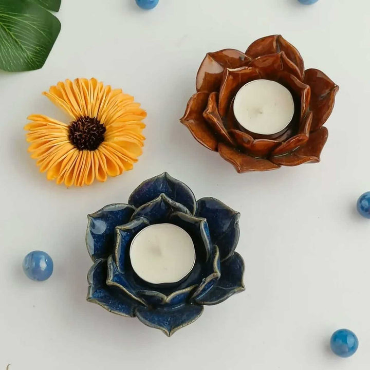 Handmade Petal Glow Ceramic Tealight Holder