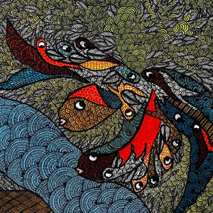 15 x 22 Inch | Flow and Flight | Original Hand Painted Tribal Gond Art Painting | Acrylic Paints On Paper