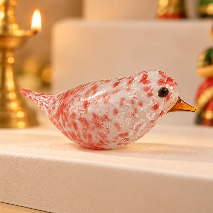 Blown Glass Pink Speckled Bird Figurine For Home Decor