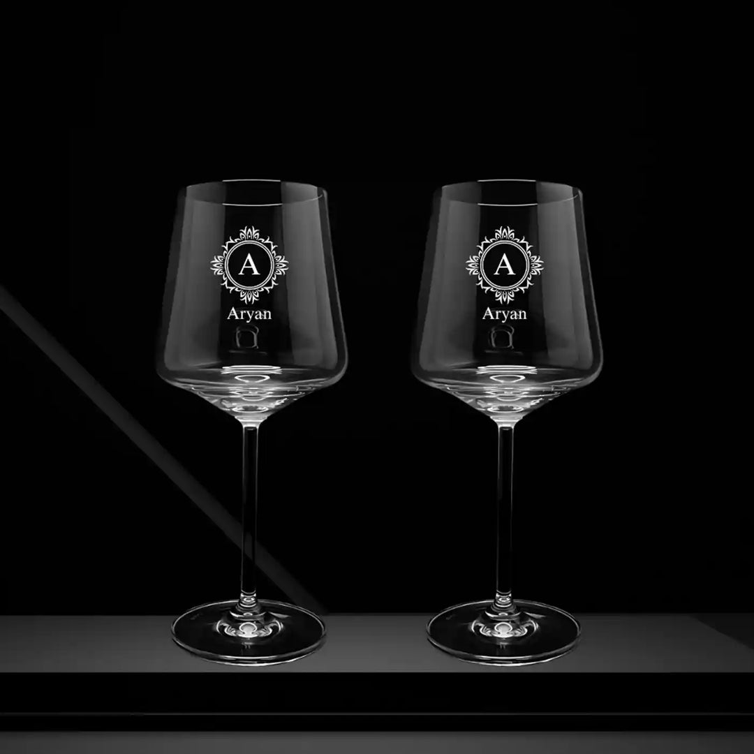 Personalized Engraved Monogram Design Wine Glass | 435 ML