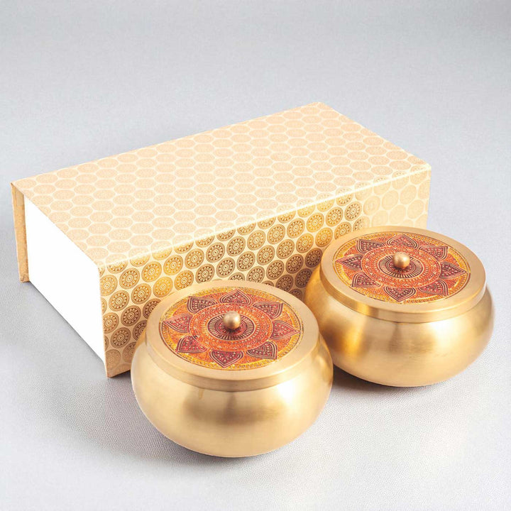 Hand-Painted Puri Kuliya Brass Gift Hamper | Includes 2 Containers And 1 Gift Box