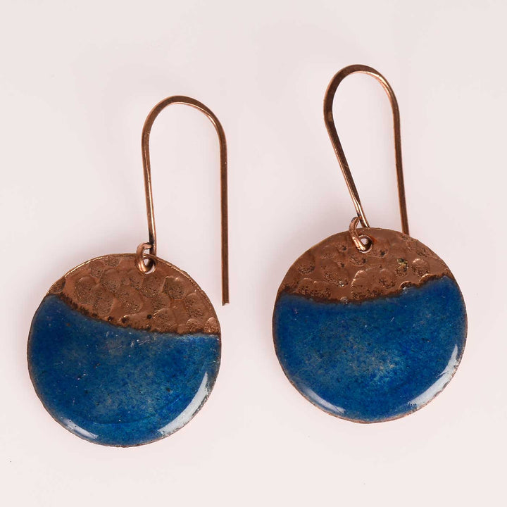 Handmade Full Moon Shaped Copper Enamel Earrings