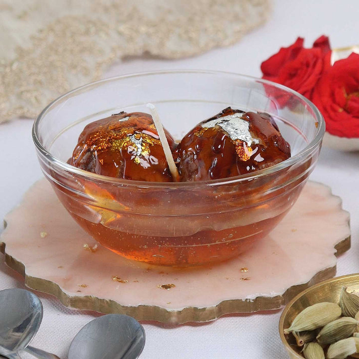 Gulab Jamun Handmade Wax Scented Mithai Candle In Glass Bowl For Festive Gifting