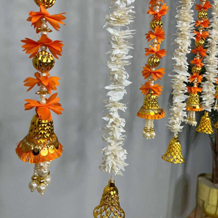 Orange Tassel & White Jasmine Garland Backdrop Decor Kit With Bells