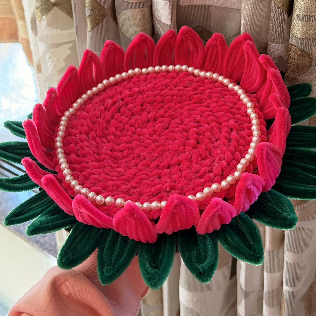 14 Inch | Handcrafted Lotus Pipe Cleaner Pooja Asan For Pooja Room