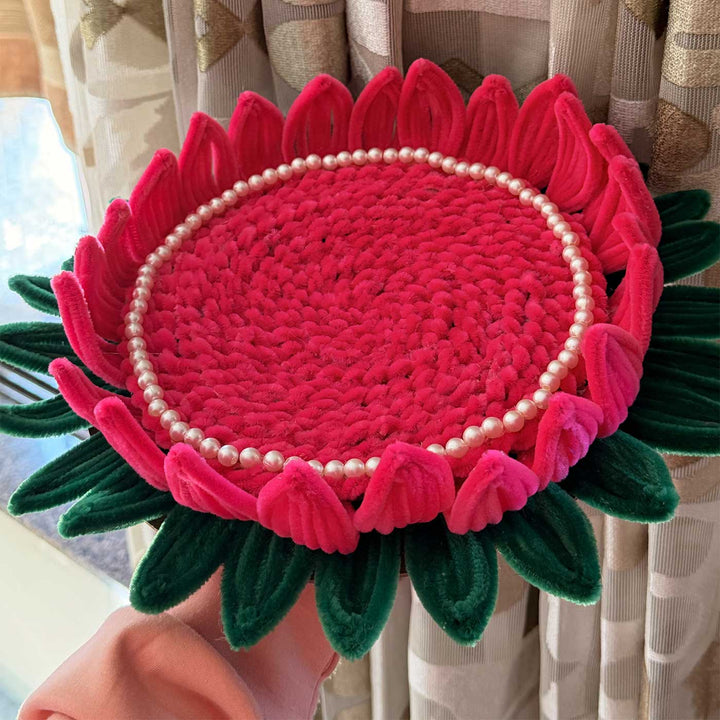 14 Inch | Handcrafted Lotus Pipe Cleaner Pooja Asan For Pooja Room
