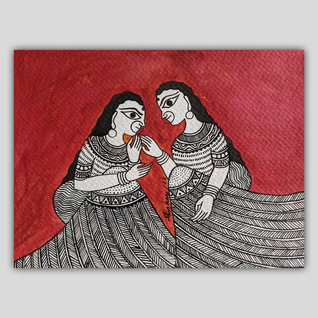 7 x 9  Inch | Soulful Ties | Original Hanpainted Madhubani  Painting | Natural Colors On Paper