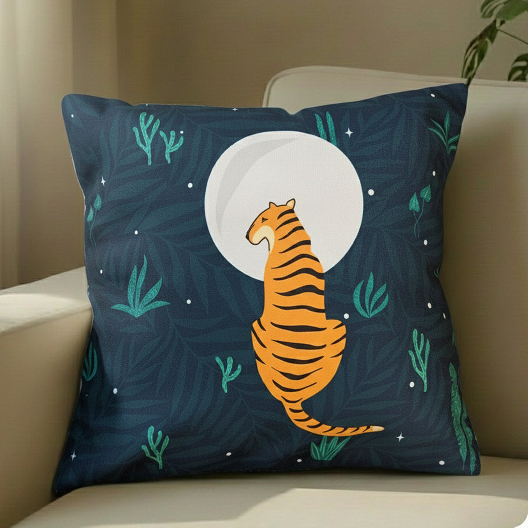 16 Inch | Printed Sundarban Mist Sitting Tiger Cushion Cover