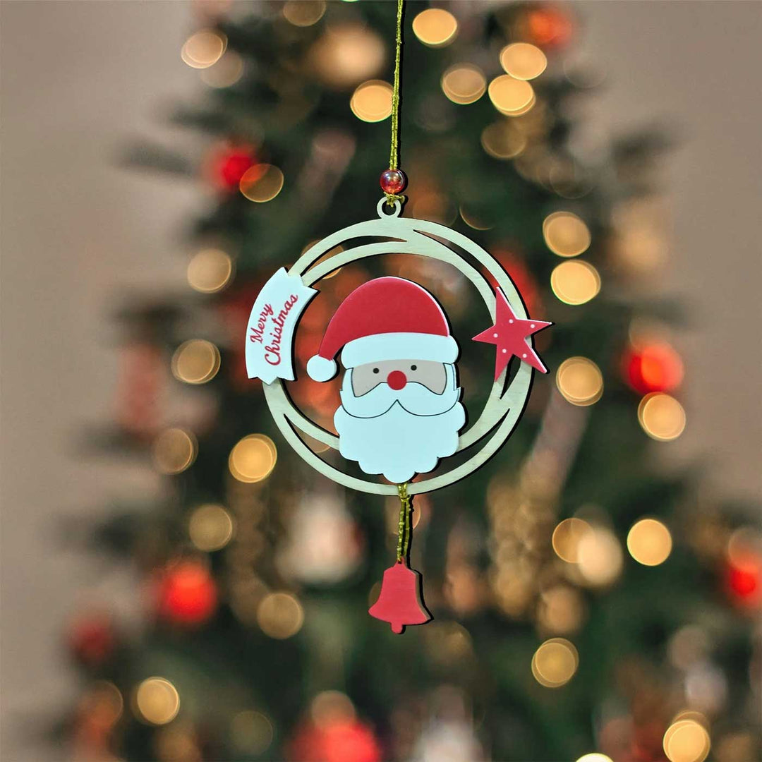 Laser Cut Santa Claus Wooden Ornament For Christmas Tree Decoration