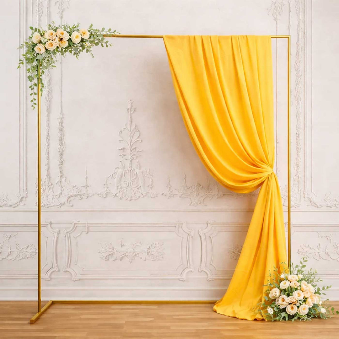 Reusable Ochre Yellow Butter Crepe Backdrop Drape, Ready-to-Hang For Haldi & Pooja Decor