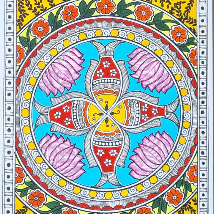 8 x 5 Inch | Kamal Jalchakra | Original Hand Painted Madhubani Painting On Paper