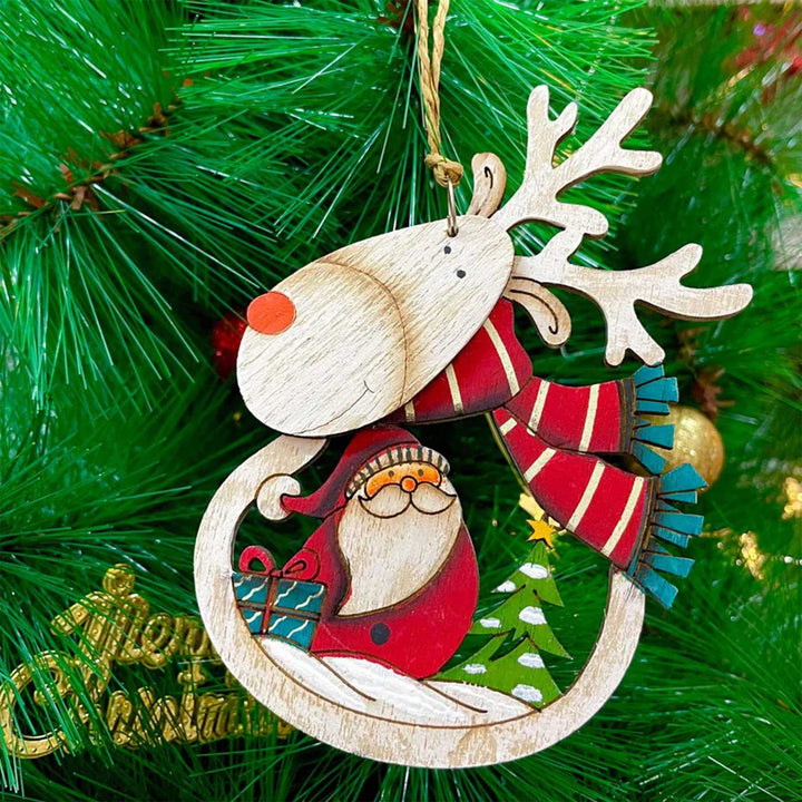 Handmade Rustic Rudolph Wooden Ornaments For Christmas Tree Decoration