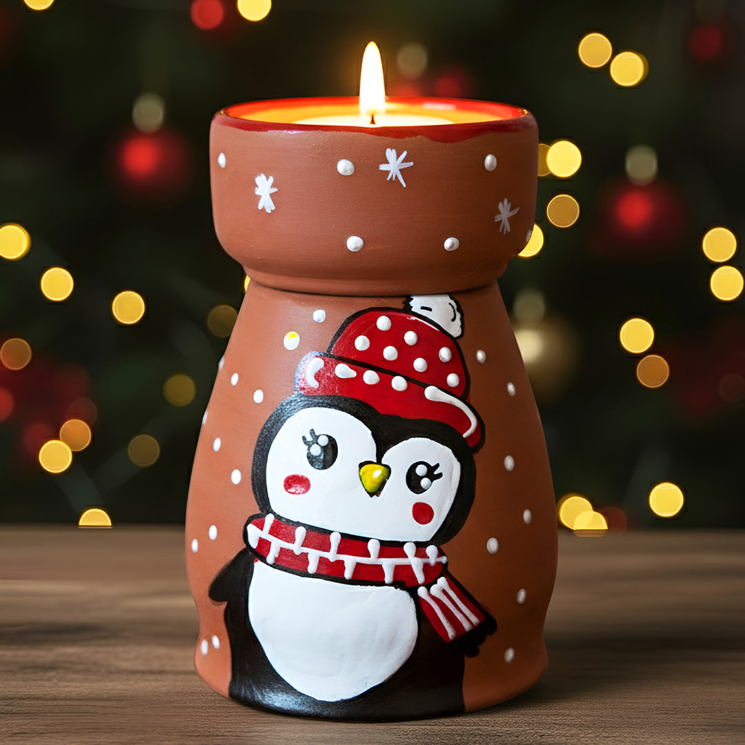Hand-Painted Penguin Tealight Holder For Christmas Decoration