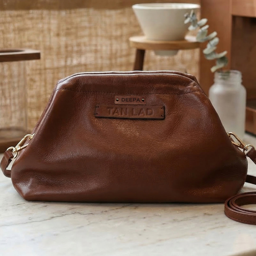 Personalized Maroon Slouch Leather Clutch With Sling