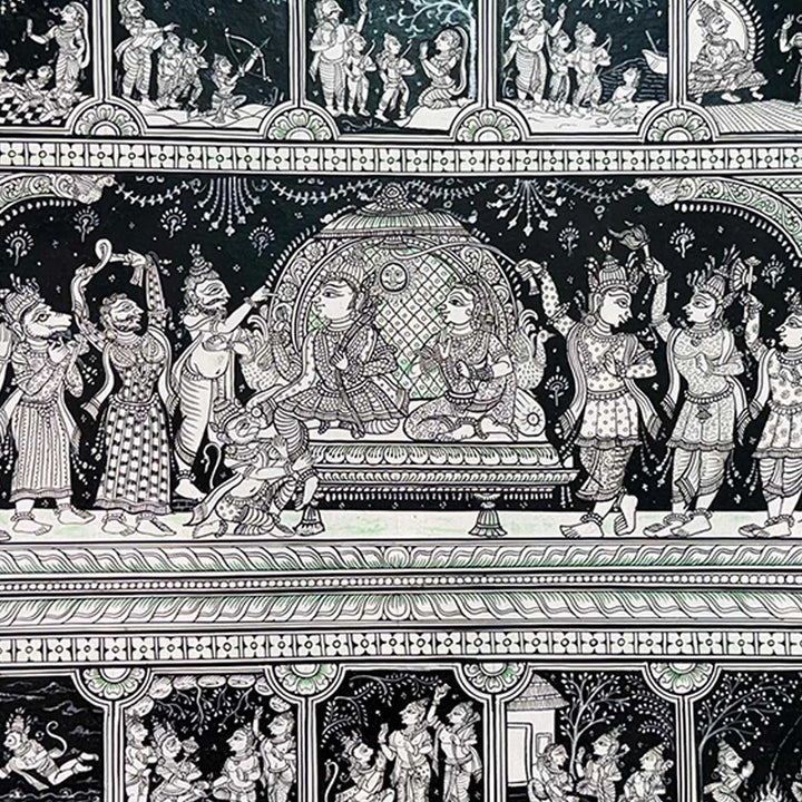 24 X 40 Inch | Handmade Canvas Rama Pattabhishekam With Ramayana Story Painting