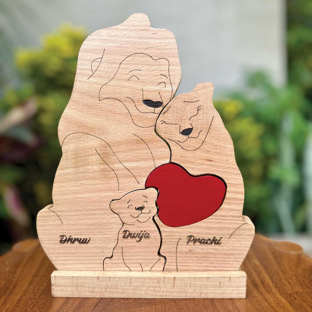 Personalized Lion Family Wooden Figurine