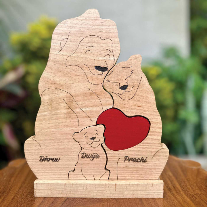 Personalized Lion Family Wooden Figurine