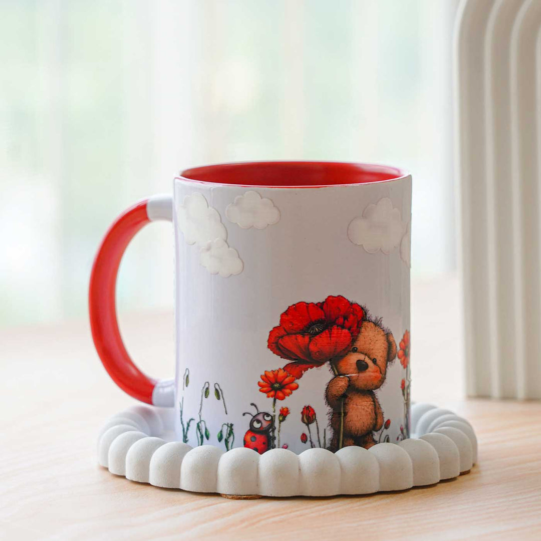 Handmade Glazed Ceramic "Teddy" Theme Illustrated Mug For Kids