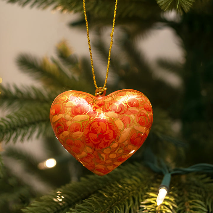 Handmade Paper Mache Heart Ornament For Christmas Decoration