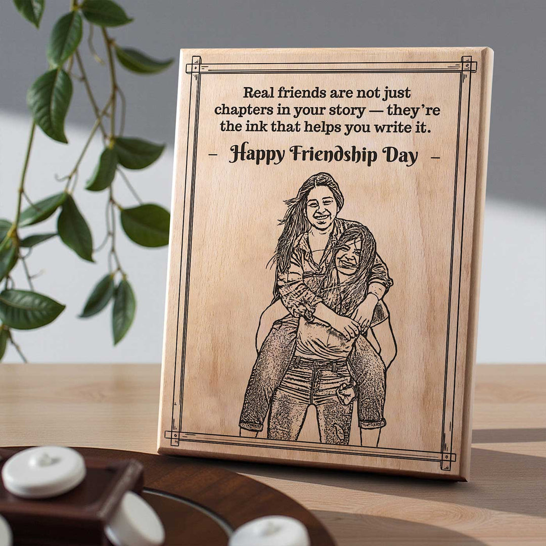 Photo Personalized Handmade Engraved Friendship Day Theme Wooden Decorative Plaque