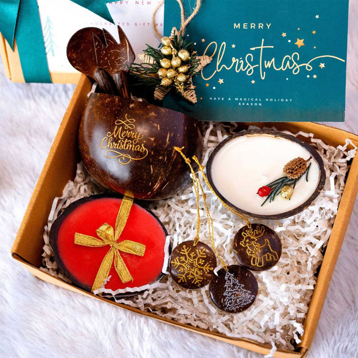 Eco-Friendly Handmade Christmas Coconut Shell Gift Hamper | Set Of 8