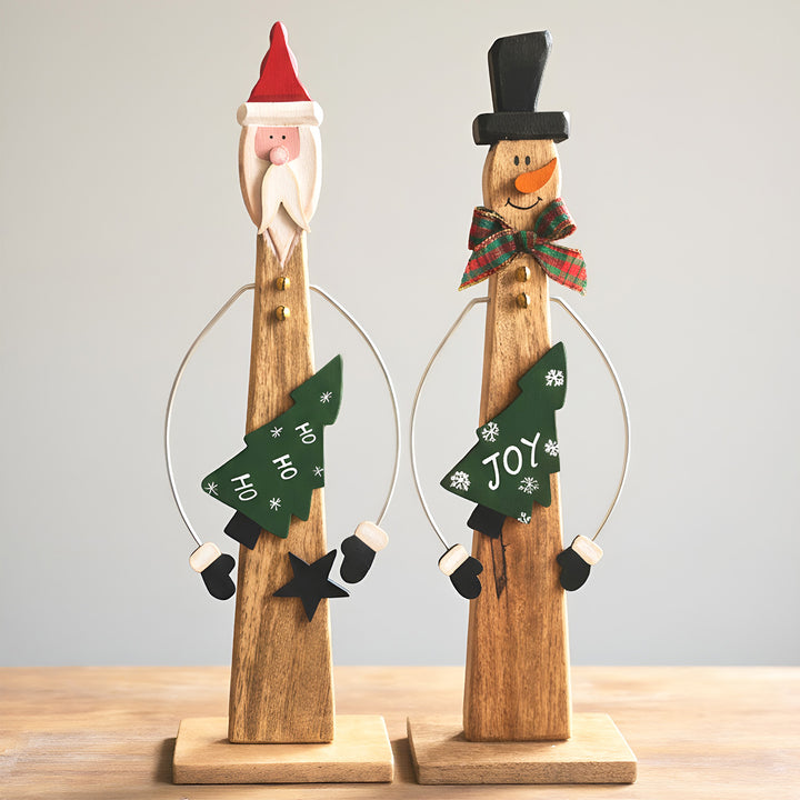 2 Pc | Handmade Snowman & Santa Standy Wooden Table Decor